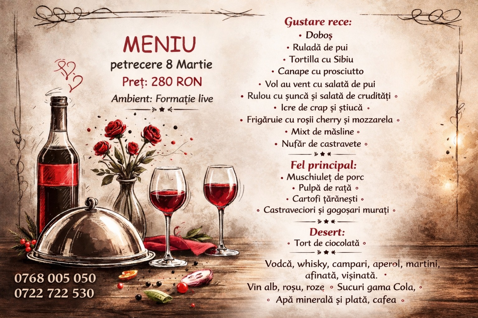 Meniu petrecere 8 Martie - 280 RON - Formație live